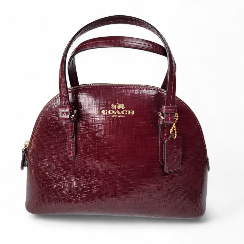 NWOT - COACH - Peyton Leather Mini Domed Satchel  Adjustable Strap Wine Color
